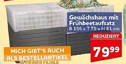 Gewächshaus mit Frühbeaufsatz B 156 x T 79 x H 81 cm