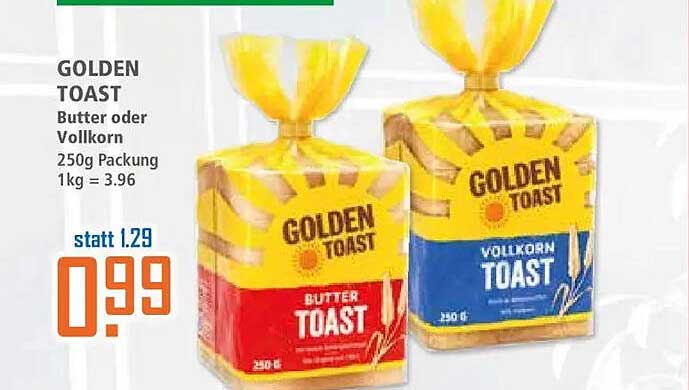 GOLDEN TOAST Butter oder Vollkorn 250g Packung