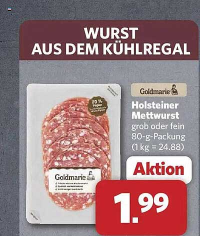 Goldmarie Holsteiner Mettwurst grob oder fein 80-g-Packung (1 kg = 24.88)
