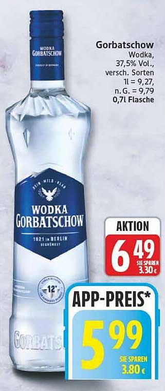 Gorbatschow Wodka, 37,5% Vol., versch. Sorten 0,7l Flasche