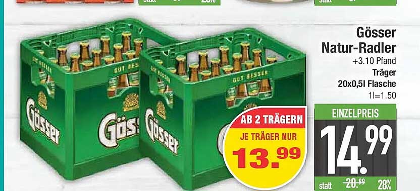 Gösser Natur-Radler +3.10 Pfand Träger 20x0,5l Flasche