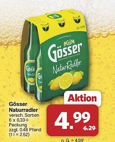 Gösser Naturradler versch. Sorten 6 x 0,33-l-Packung zzgl. 0,48 Pfand (1 l = 2.52)