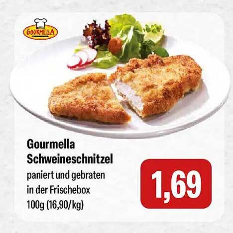 Gourmella Schweineschnitzel paniert und gebraten in der Frischebox 100g (16,90/kg)