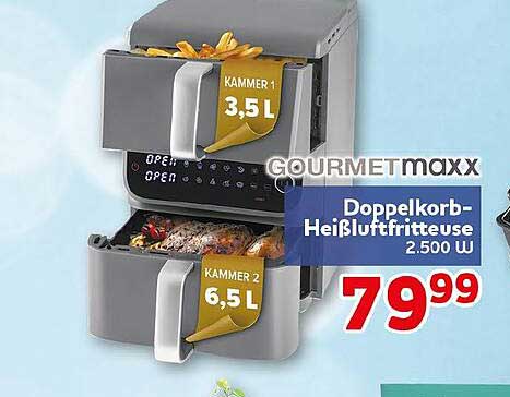 GOURMETmaxx Doppelkorb-Heißluftfritteuse 2.500 W