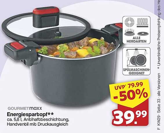 GOURMETmaxx Energiespartopf** ca. 5,8 l, Antihaftbeschichtung, Handventil mit Druckausgleich