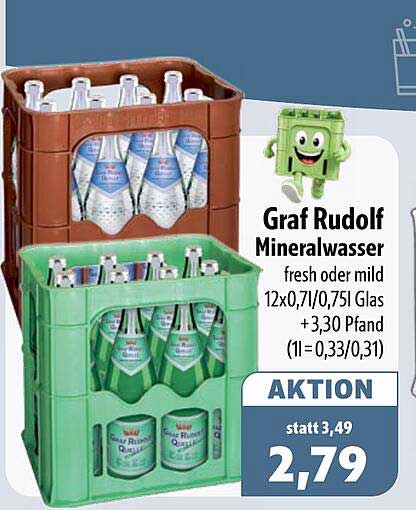Graf Rudolf Mineralwasser fresh oder mild 12x0,7l/0,75l Glas + 3,30 Pfand (1l = 0,33/0,31)