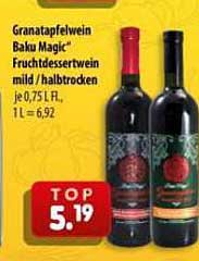 Granatapfelwein Baku Magic® Fruchtdessertwein mild / halbtrocken je 0,75 l