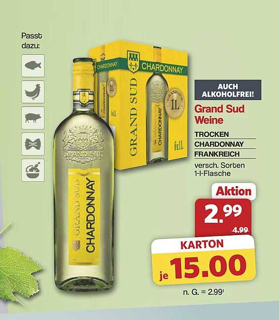 Grand Sud Weine TROCKEN CHARDONNAY FRANKREICH versch. Sorten 1-l-Flasche