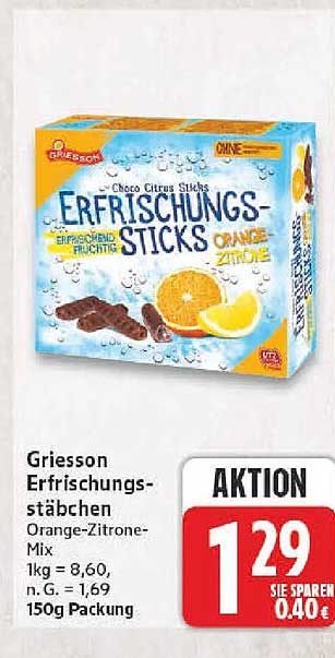 Griesson Erfrischungsstäbchen Orange-Zitrone-Mix 150g Packung