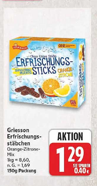 Griesson Erfrischungsstäbchen Orange-Zitrone-Mix 150g Packung