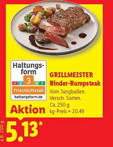 GRILLMEISTER Rinder-Rumpsteak Vom Jungbullen. Versch. Sorten. Ca. 250 g kg-Preis = 20.49
