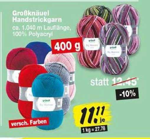 Großknäuel Handstrickgarn ca. 1.040 m Lauflänge, 100% Polyacryl