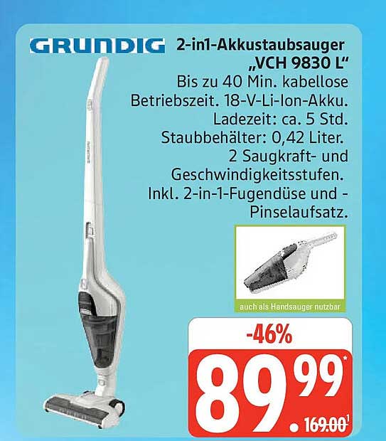 GRUNDIG 2-in-1-Akkustaubsauger „VCH 9830 L“