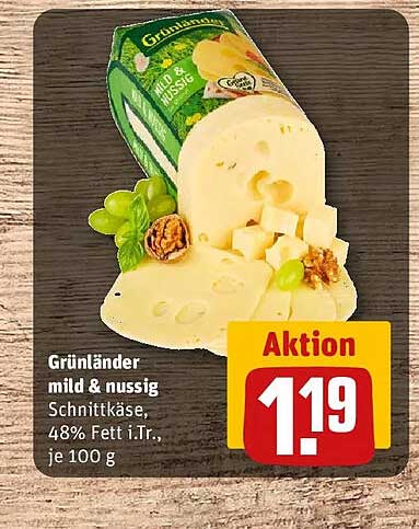 Grünländer mild & nussig Schnittkäse, 48% Fett i.Tr., je 100 g