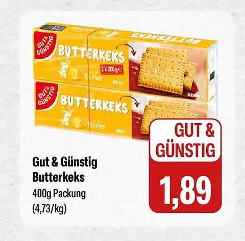 Gut & Günstig Butterkeks 400g Packung (4,73/kg)