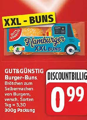 GUT&GÜNSTIG Burger-Buns Brötchen zum Selbermachen von Burgern, versch. Sorten 1kg = 3,30 300g Packung