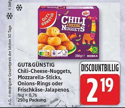GUT&GÜNSTIG Chili-Cheese-Nuggets, Mozzarella-Sticks, Onions-Rings oder Frischkäse-Jalapenos