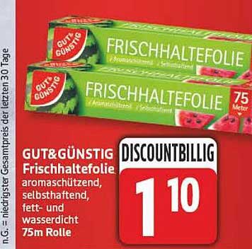 GUT&GÜNSTIG Frischhaltefolie aromaschützend, selbsthaftend, fett- und wasser­dicht 75m Rolle