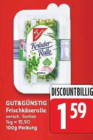 GUT&GÜNSTIG Frischkäserolle versch. Sorten 1 kg = 15,90 100g Packung