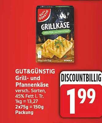GUT&GÜNSTIG Grill- und Pfannenkäse versch. Sorten, 45% Fett i. Tr. 1kg = 13,27 2x75g = 150g Packung