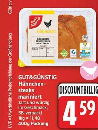 GUT&GÜNSTIG Hähnchen-steaks mariniert zart und würzig im Geschmack, SB-verpackt 1kg = 11,48 400g Packung