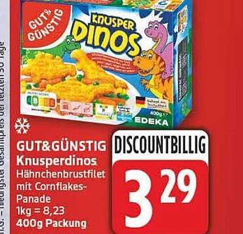 GUT&GÜNSTIG Knusperdinos Hähnchenbrustfilet mit Cornflakes-Panade 1kg = 8,23 400g Packung