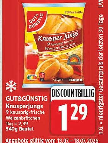 GUT&GÜNSTIG Knusperjungs 9 knusprig-frische Weizenbrötchen 1kg = 2,39 540g Beutel
