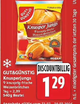 GUT&GÜNSTIG Knusperjungs 9 knusprig-frische Weizenbrötchen 540g Beutel