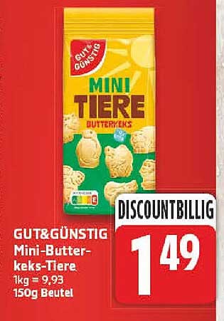 GUT&GÜNSTIG Mini-Butterkeks-Tiere 1kg = 9,93 150g Beutel