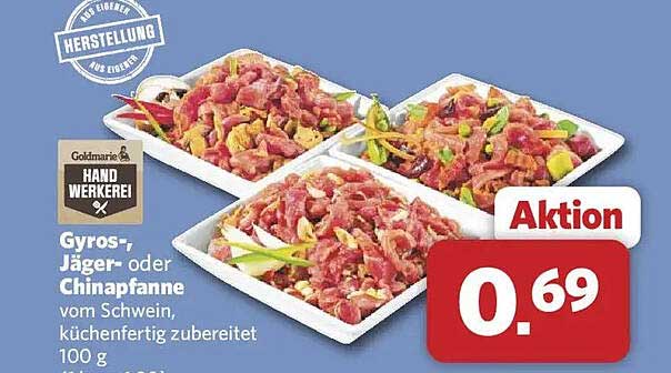 Gyros-, Jäger- oder Chinapfanne vom Schwein, küchenfertig zubereitet 100 g