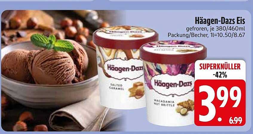 Häagen-Dazs Eis gefroren, je 380/460ml Packung/Becher, 1l=10.50/8.67