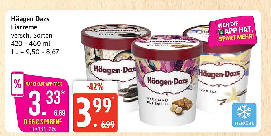 Häagen Dazs Eiscreme versch. Sorten 420 - 460 ml 1 L = 9,50 - 8,67