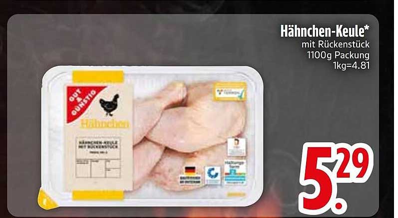 Hähnchen-Keule* mit Rückenstück 1100g Packung 1kg=4.81