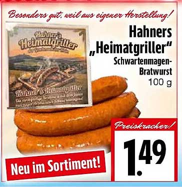 Hahners „Heimatgriller“ Schwarzwälder Bratwurst 100 g