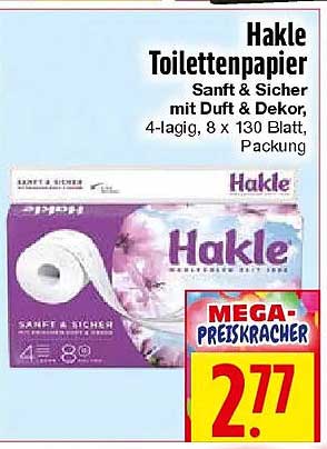 Hakle Toilettenpapier Sanft & Sicher mit Duft & Dekor, 4-lagig, 8 x 130 Blatt, Packung
