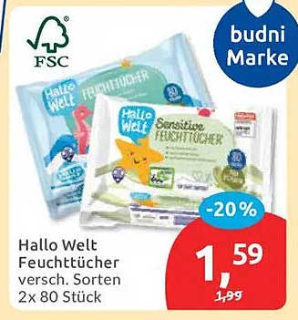 Hallo Welt Feuchttücher versch. Sorten 2x 80 Stück