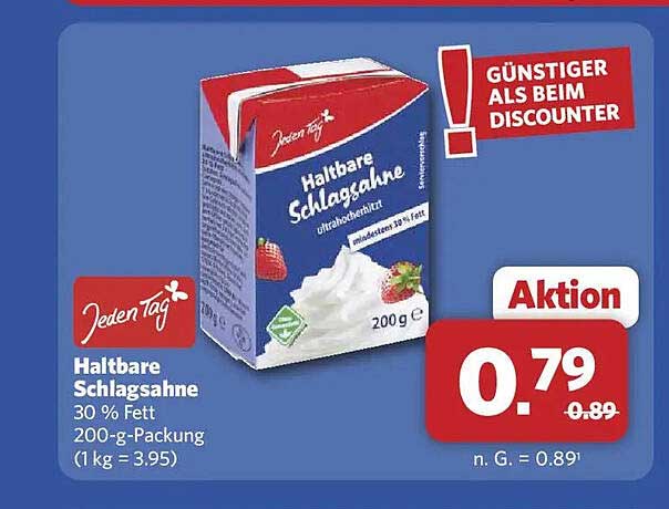 Haltbare Schlagsahne 30 % Fett 200-g-Packung (1 kg = 3.95)