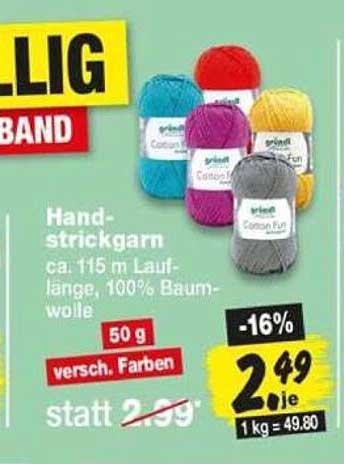 Handstrickgarn ca. 115 m Lauflänge, 100% Baumwolle, 50 g, versch. Farben