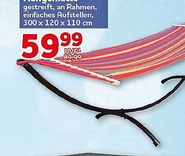 Hängematte, gestreift, an Rahmen, einfaches Aufstellen, 300 x 120 x 110 cm