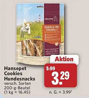 Hansepeth Cookies Hundesnacks versch. Sorten 200-g-Beutel (1 kg = 16.45)