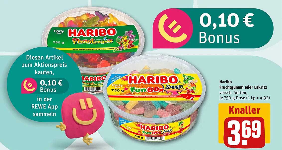 Haribo Fruchtgummi oder Lakritz versch. Sorten, je 750-g-Dose (1 kg = 4.92)
