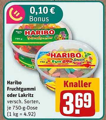Haribo Fruchtgummi oder Lakritz versch. Sorten, je 750-g-Dose (1 kg = 4.92)