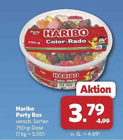 Haribo Party Box versch. Sorten 750-g-Dose (1 kg = 5.05)
