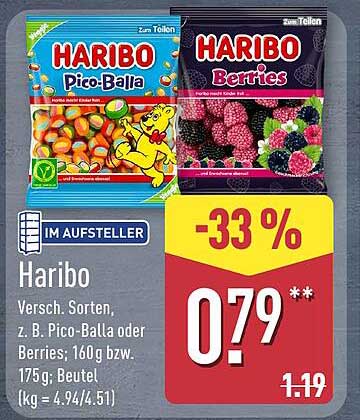 Haribo Versch. Sorten, z. B. Pico-Balla oder Berries; 160 g bzw. 175 g; Beutel