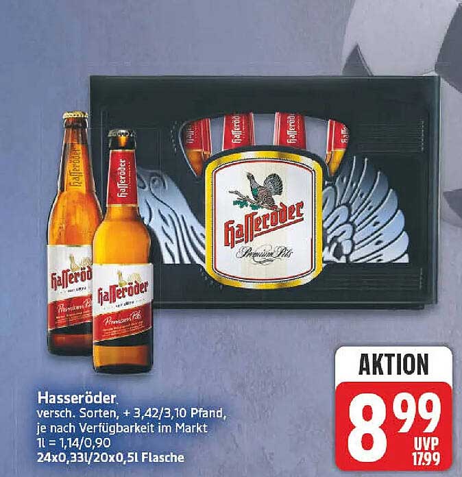 Hasseröder, versch. Sorten, + 3,42/3,10 Pfand, je nach Verfügbarkeit im Markt 1l = 1,14/0,90 24x0,33l/20x0,5l Flasche