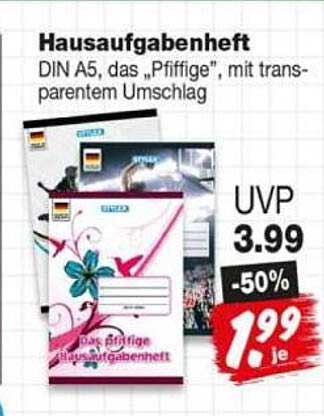 Hausaufgabenheft DIN A5, das „Pfiffige“, mit transparentem Umschlag