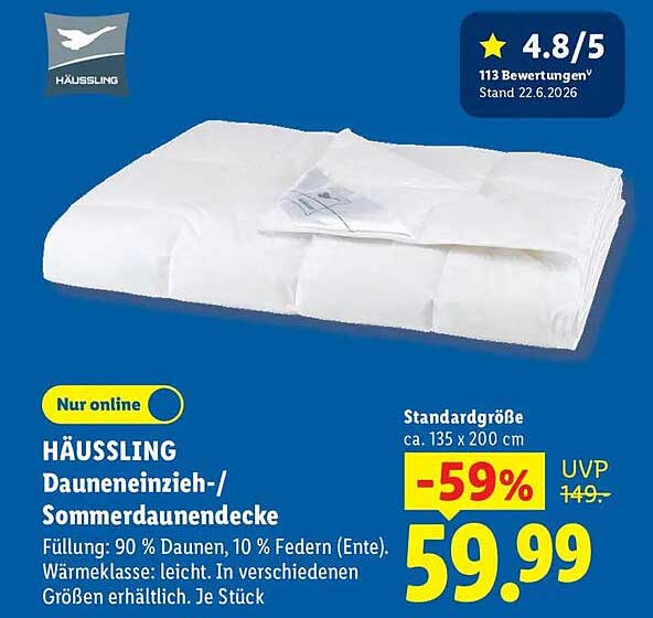 HÄUSSLING Dauneneinzieh-/ Sommedaunendecke