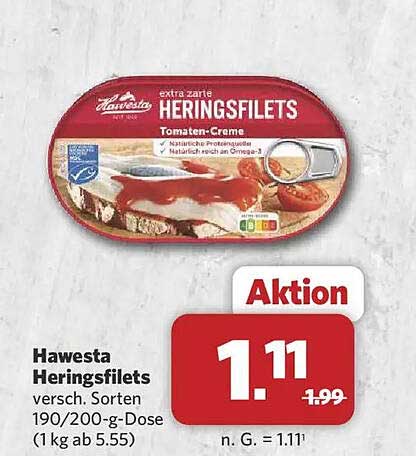 Hawesta Heringsfilets versch. Sorten 190/200-g-Dose (1 kg ab 5.55)