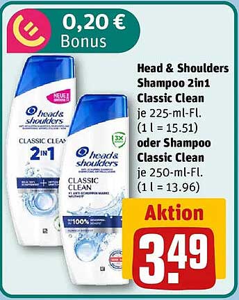 Head & Shoulders Shampoo 2in1 Classic Clean oder Shampoo Classic Clean