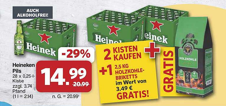 Heineken Pils 28 x 0,25-l-Kiste zzgl. 3.74 Pfand